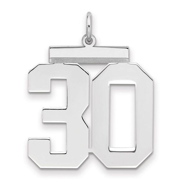 Sterling Silver Athletic Collection Large Polished Number 30 Pendant